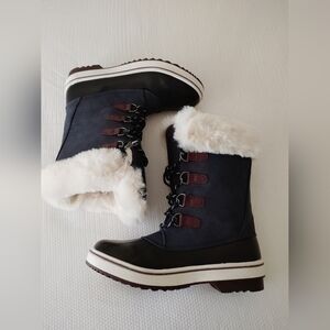 Nautica Faux Fur Lined Rain Duck Boots Women’s 9.5 Navy Blue .